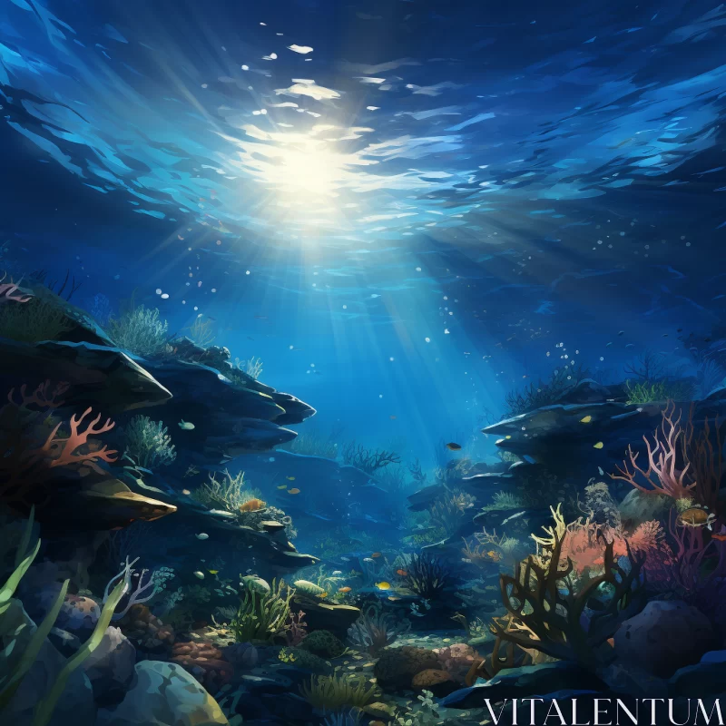 Enchanting Underwater Scene with Sunlit Corals and Fish AI Image