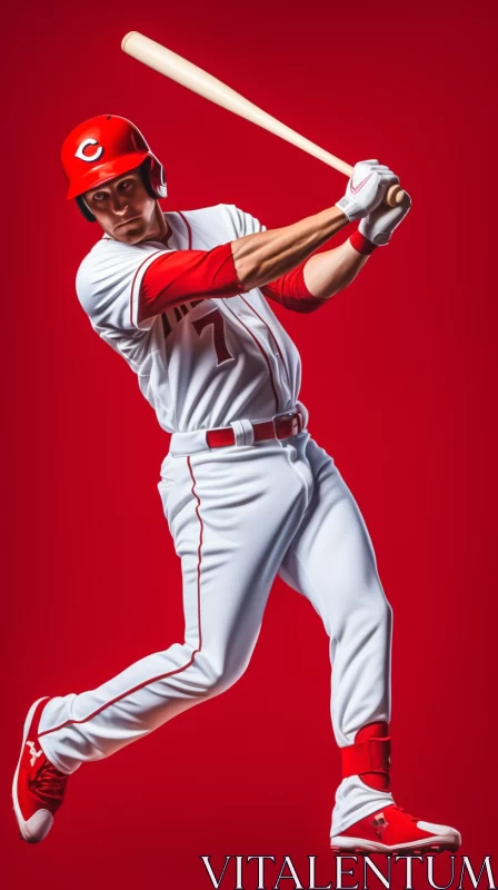 Lifelike Baseball Player Sculpture in Bold Red Background AI Image