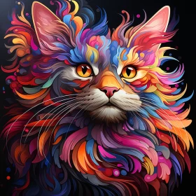 Psychedelic Cat Portrait with Organic Fluid Shapes