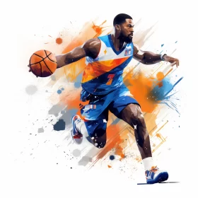 Dynamic Basketball Player Artwork with Bright Brush Strokes AI Image