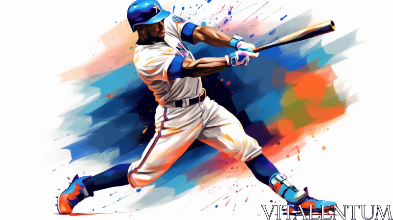 Powerful Baseball Swing in Modern Art Style AI Image