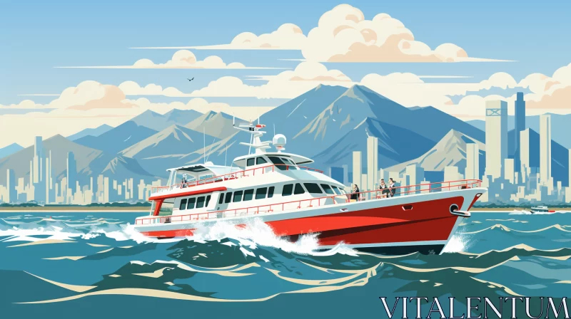 Sea Voyage Illustration in Precisionist and Pop Art Style AI Image