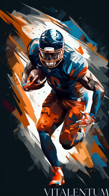 AI ART Intense Football Player Artwork in Dark Cyan and Orange