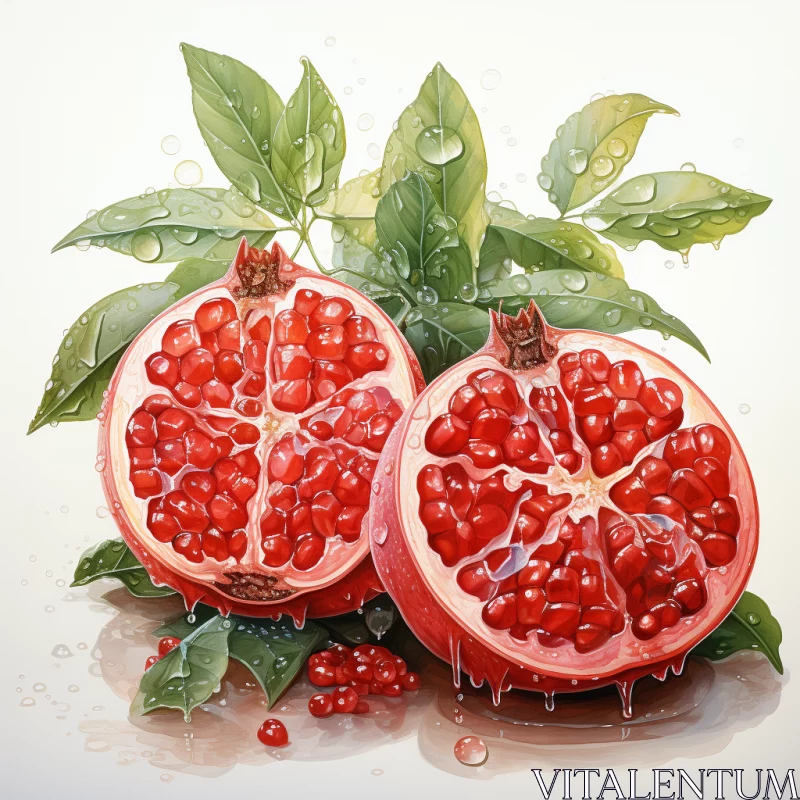 Pomegranates: A Detailed Illustration in Light Red and Cyan AI Image