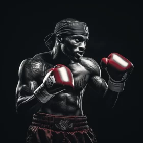 Striking Fantasy Style Boxer Image in Dark Crimson and Silver AI Image