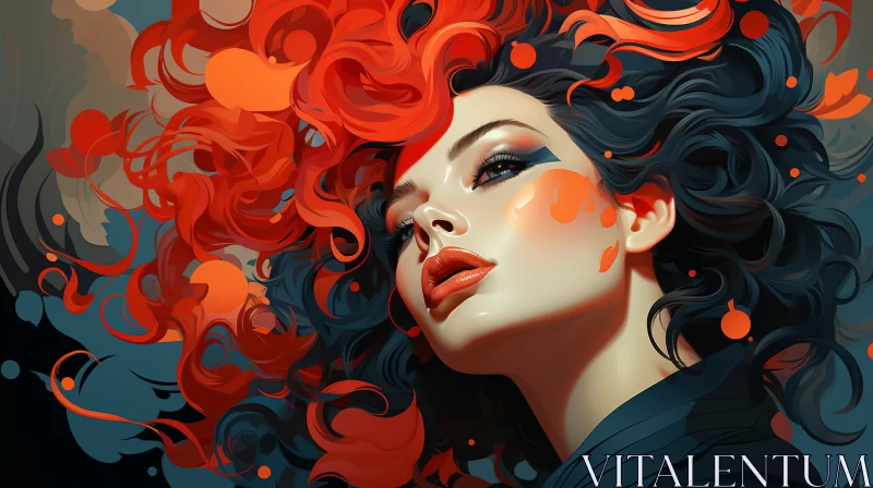 Bold and Graphic Illustration of a Woman with Colorful Hair AI Image