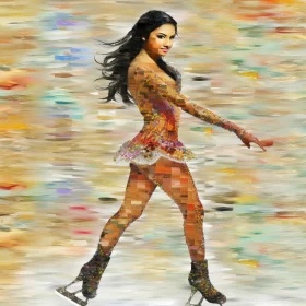Figure Skater in Vibrant Mosaic Dress: Abstract, Collage & Impressionist Fusion AI Image