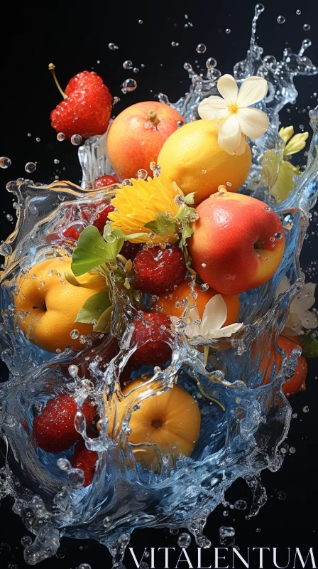 Fresh Fruits in Sea Splash: A Vray Tracing Style Illustration AI Image