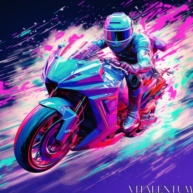 8K 3D Rendered Neon Colored Motorcycle Player in Pop Art Style AI Image