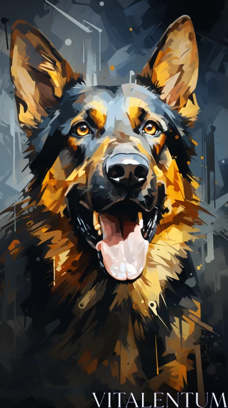 Bold Abstract German Shepherd Portrait in Blue and Amber Tones AI Image