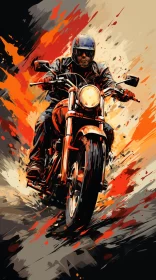 Dark Orange & Black Motorcycle Flame Rider Artwork AI Image