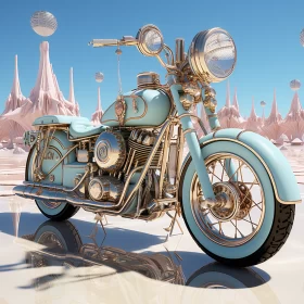 Retro Futuristic Motorcycle in Exotic Landscape AI Image