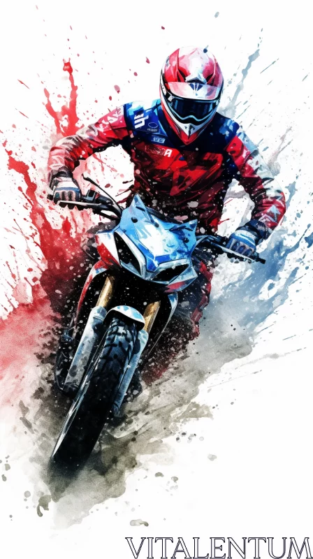 Turquoise & Red Dynamic Motorcycle Race Scene in Mixed Media, 32k UHD AI Image