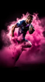 Ultraviolet Rugby Action Photo with Fluorescent Pink Smoke AI Image
