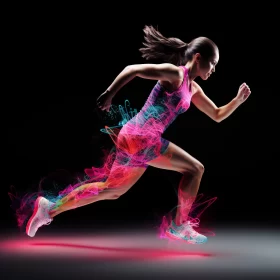 Expressive Woman in Motion with Luminous Color Trail AI Image
