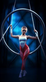 Graceful Aerial Hoop Performance in Surreal Sci-Fi Ambiance AI Image
