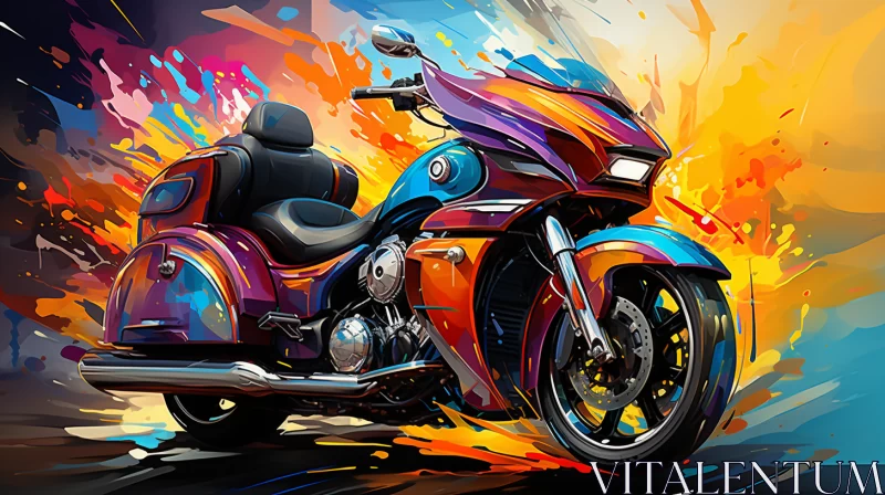 Metallic Motorcycle Caricature with Fauvist Colors AI Image