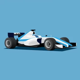 Minimalist Formula One Car Illustration in Blue and White  - AI Generated Images AI Image