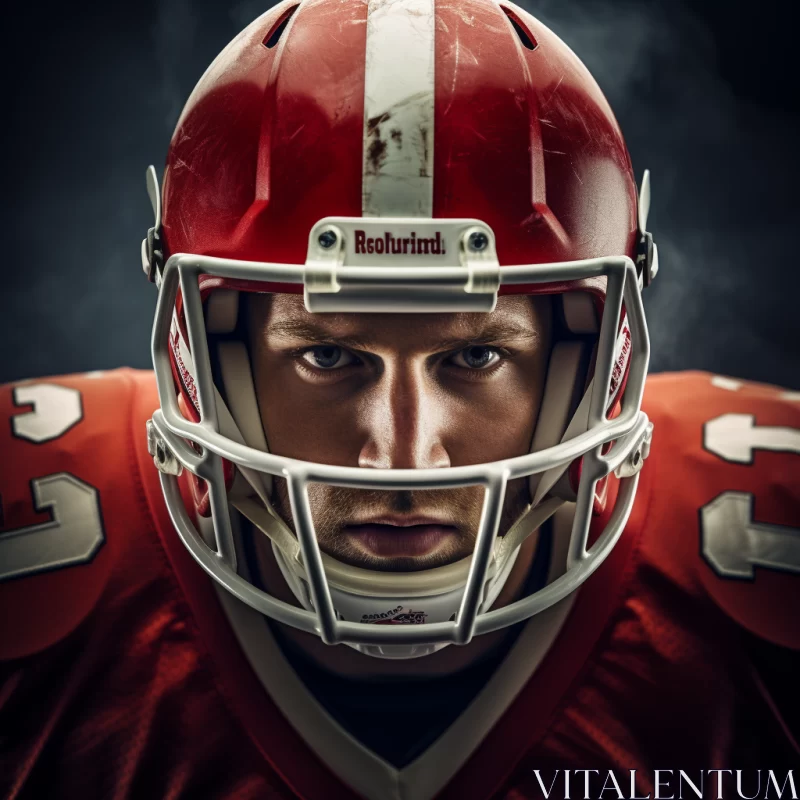 Moody Cinematic Portrait of American Football Player in Red and White AI Image