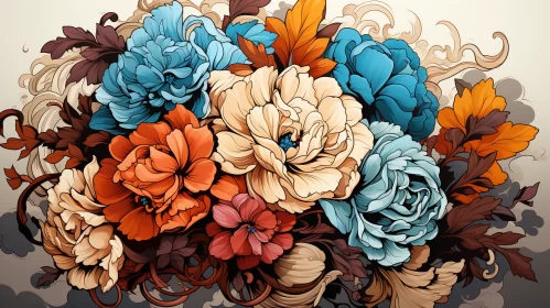 Vintage Style Floral Arrangement in Blue and Orange