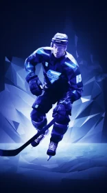Dynamic Cubist-Style Hockey Player Artwork with Arctic-Inspired Abstract Background AI Image