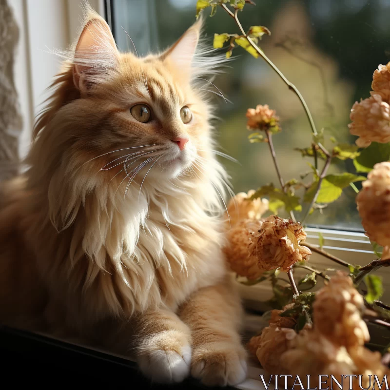 Elegant Feline Amidst Riotous Beauty of Flowers AI Image