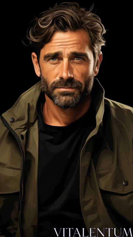 Enigmatic Figure: Rugged and Stylish Green Jacket Portrait with Meticulous Realism and Captivating 2 AI Image