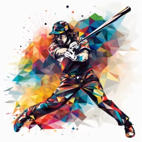 Geometric Baseball Player Image with Strong Linear Elements and Detailed Thumb AI Image
