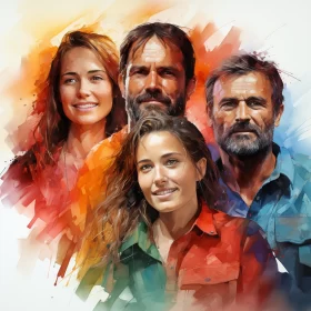 Realistic Portrait Poster with Four Individuals in Intense Color Fields