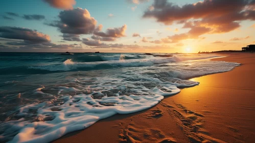 Tranquil Sunrise on Australian Beach with Emerald Ocean Waves