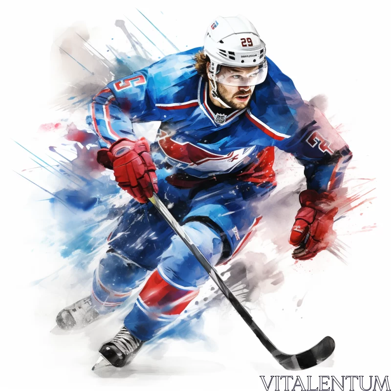 Hyperrealistic Hockey Illustration in Vibrant Colors and Dynamic Movements AI Image