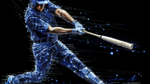 Neo-Geo Marine Style Baseball Player Art in Blue and Black AI Image