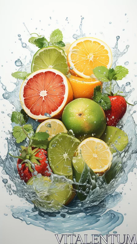 Realistic Water Splash Over Fruit Bowl Artwork AI Image