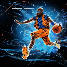 Vibrant Abstract Basketball Player Painting in Yombe & Mbole Art Styles AI Image