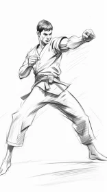 Dynamic Karate Illustration in Anime Style with Detailed Shading and Realistic Lighting AI Image