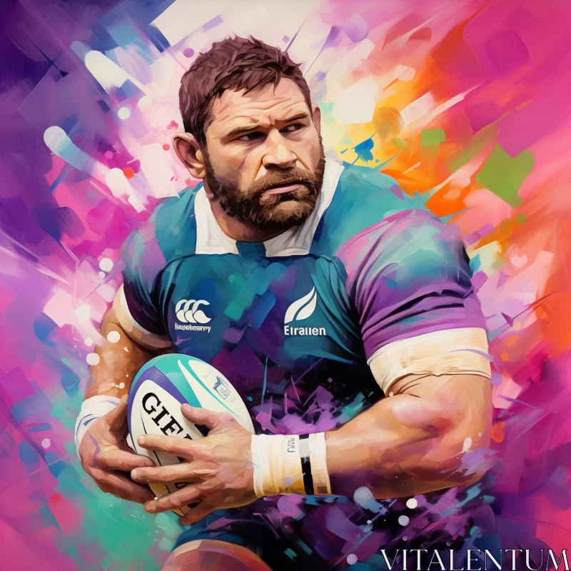 Dynamic Rugby Player Digital Art in Vibrant Colors AI Image