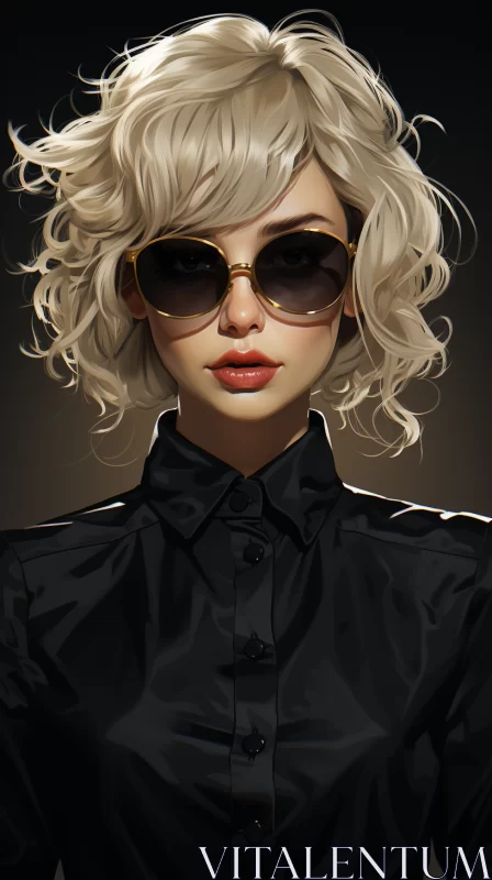 Digital Painting of Woman with Sunglasses: A Fashionable Anime-style Illustration AI Image