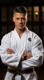 High-Definition Portrait of Young Man in Karate Uniform AI Image