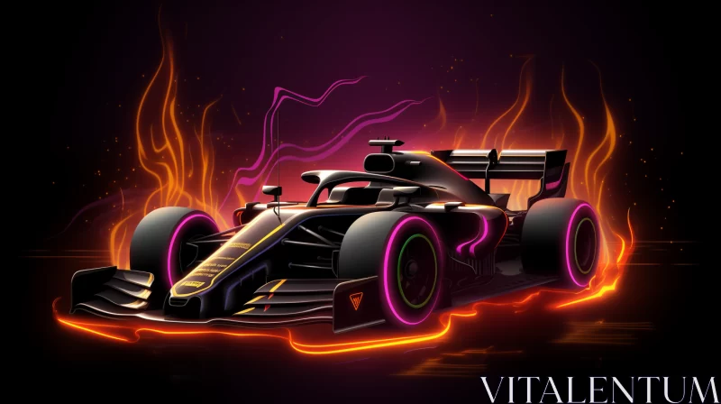 Neon Impressionistic Formula 1 Racing Car in Dark Gold & Violet Flames  - AI Generated Images AI Image