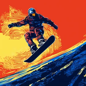 High-Detail Pop-Art Snowboarder Image with Bold Colors & Vintage Texture AI Image