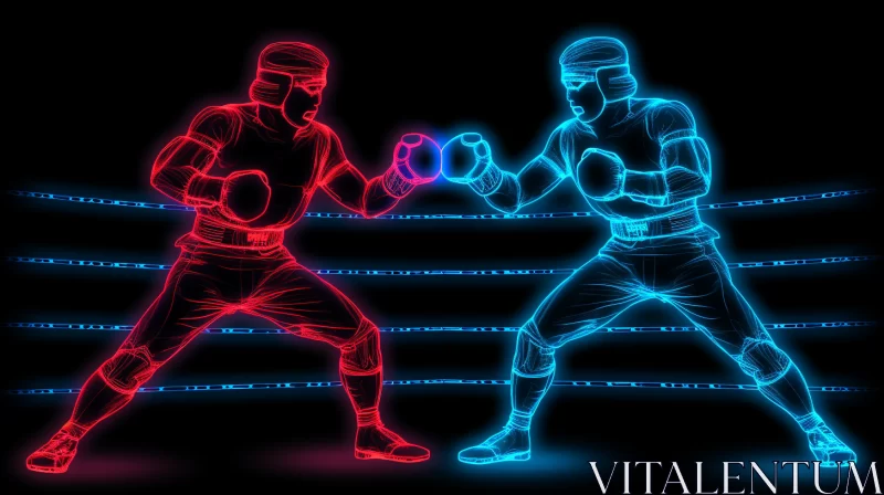 AI ART Neon Boxing Match Illustration: Fusion of Virtual Reality, Zbrush and Historical Art