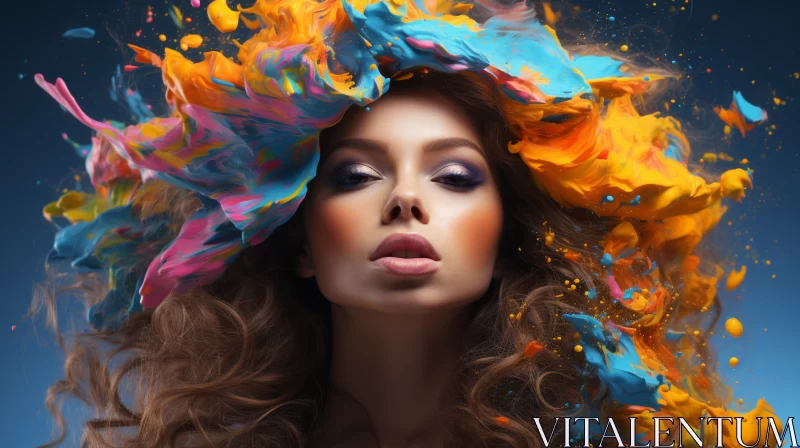 Abstract Woman in Colorful Paint Explosion AI Image