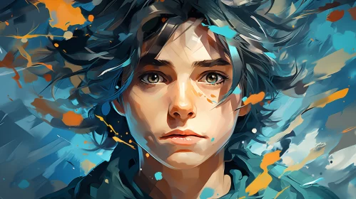 Anime-Inspired 2D Game Art: A Bold, Colorful Portrait of a Painted Girl AI Image
