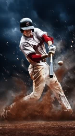 Expressive Artwork of Baseball Player Mid-Swing AI Image