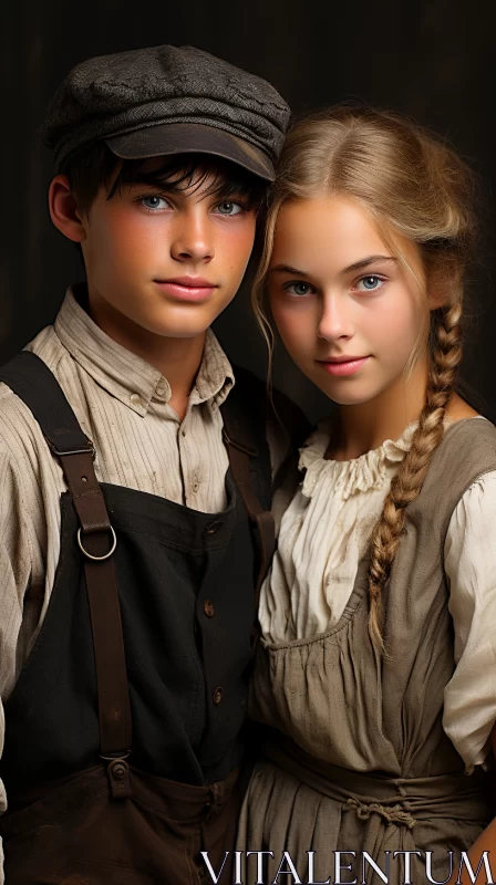 Historical Drama in Soft-Focus: Youthful Protagonists in Old Time Outfits AI Image