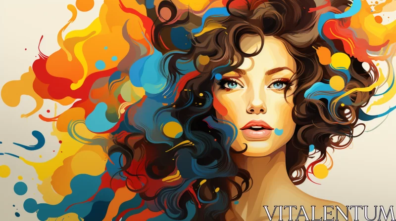 Pop Art-Inspired Abstract Girl Portrait in Sky-Blue and Amber Tones AI Image