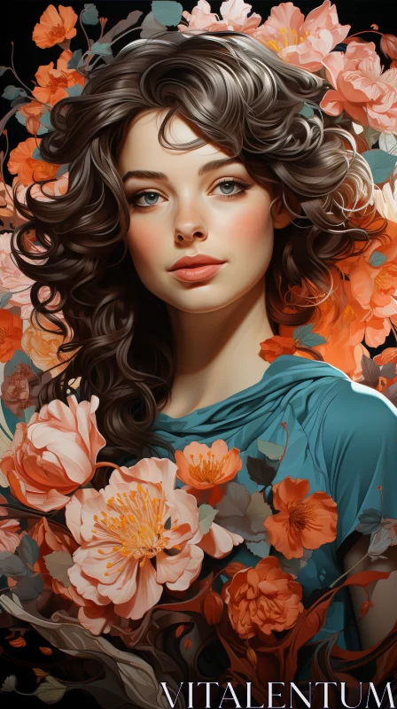 AI ART Enchanting Illustration of Serene Woman in Lush Floral Garden