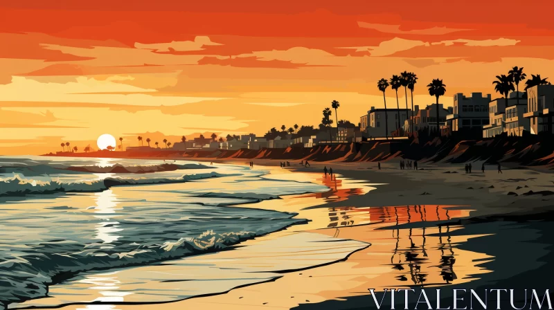 Sunset at Merdeka Beach: A Stunning Digital Art of Los Angeles Landscape AI Image