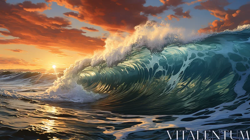 Crashing Wave against Calm Sea at Sunset AI Image