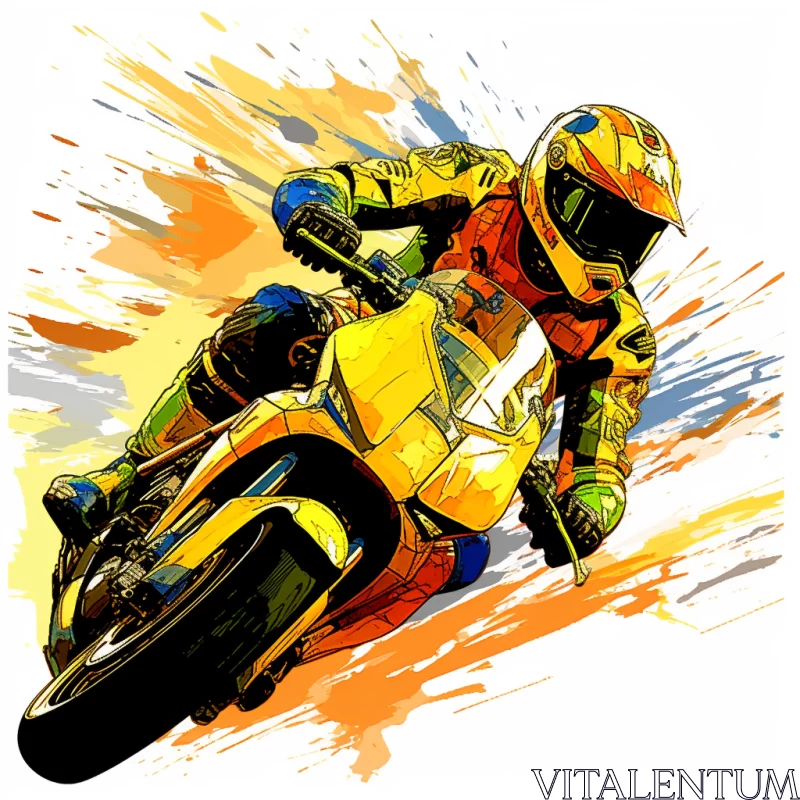 AI ART High-Angle Motorcycle Race Painting in Bold, Vivid Colors
